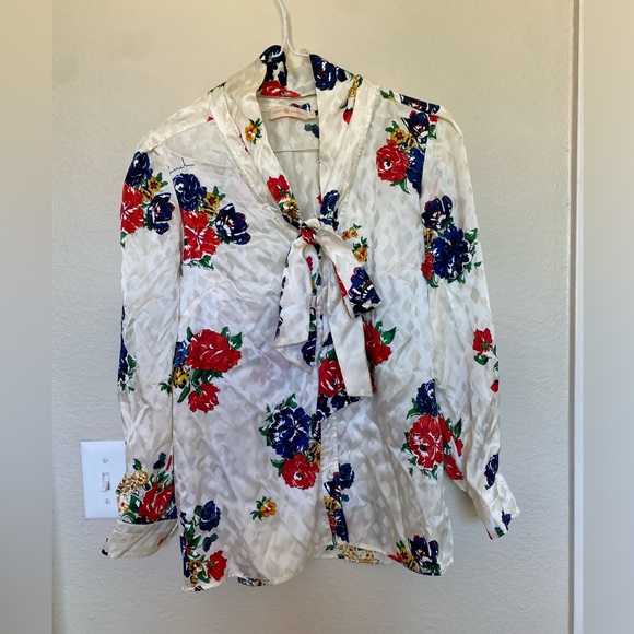 Tory Burch White Floral Blouse with Red and Blue Accents - Picture 5 of 7